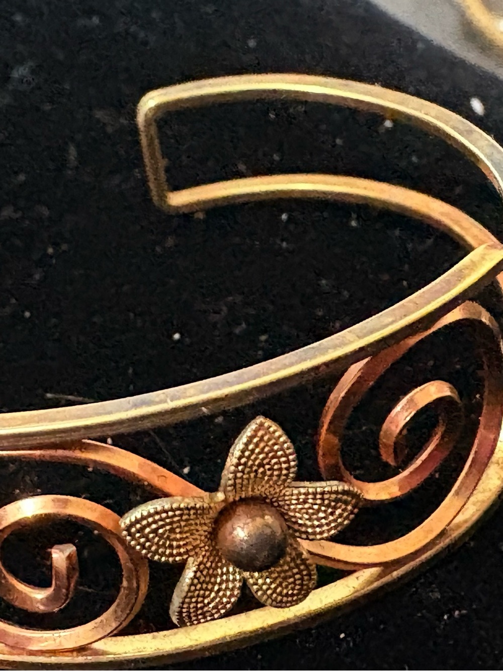 Krementz Flower Scroll Open Work Cuff Bracelet Rose Yellow Gold Plated